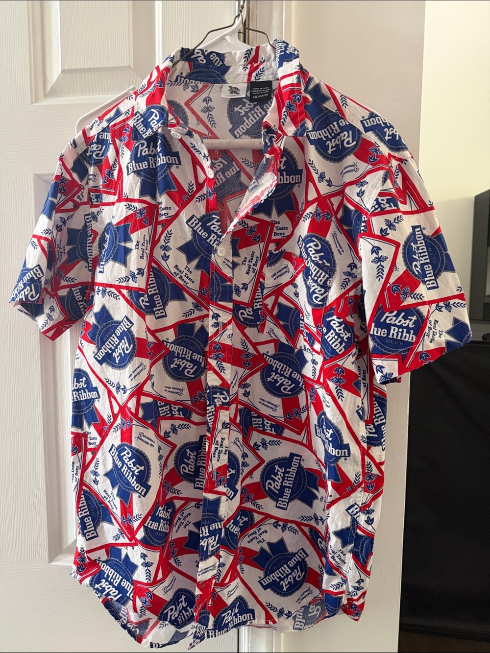 Pabst Blue Ribbon Short-Sleeve Button-Down Shirt - Red, White & Blue